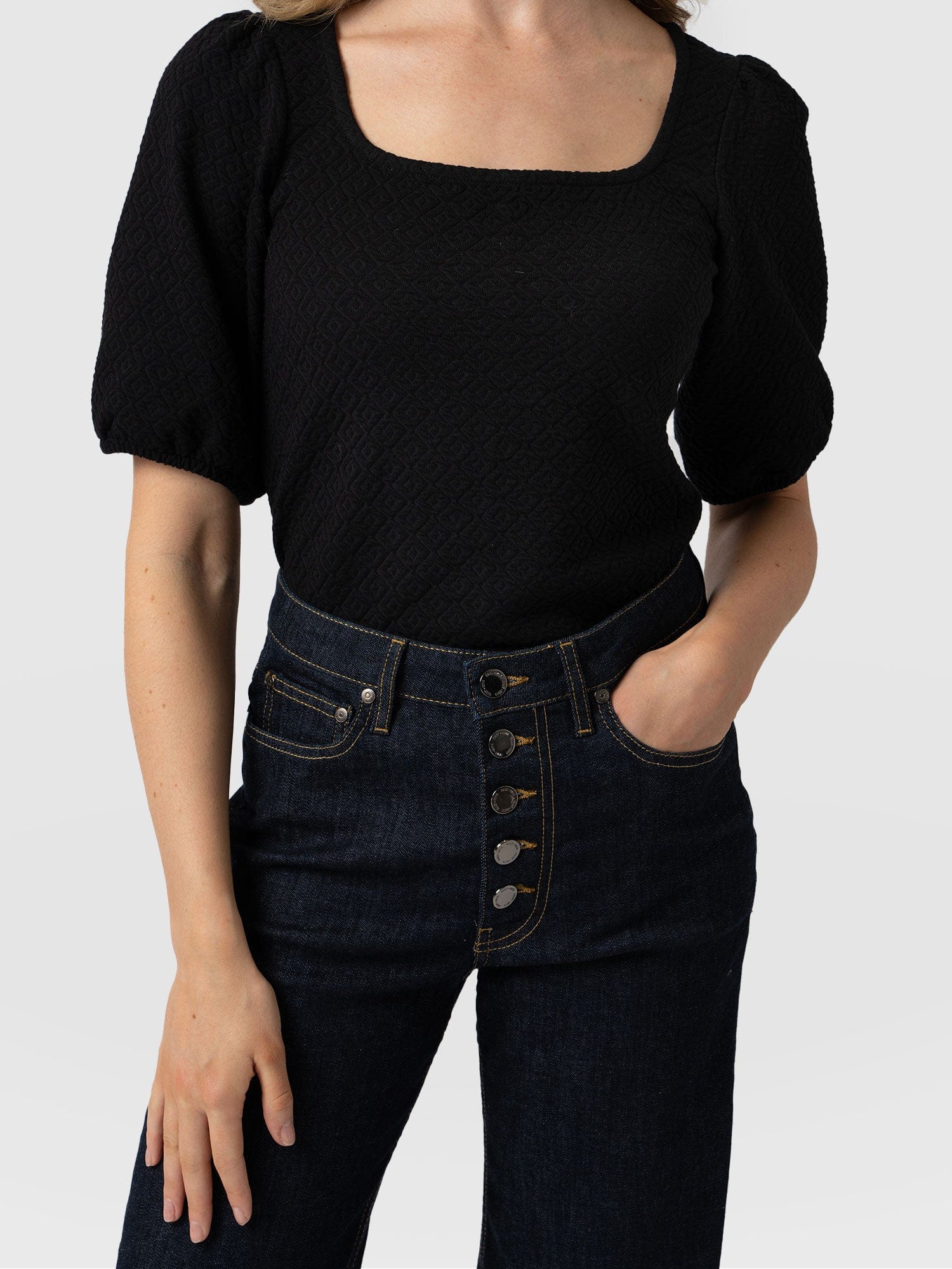 Olivia Puff Sleeve Tee Black - Women's T-shirts | Saint + Sofia® UK